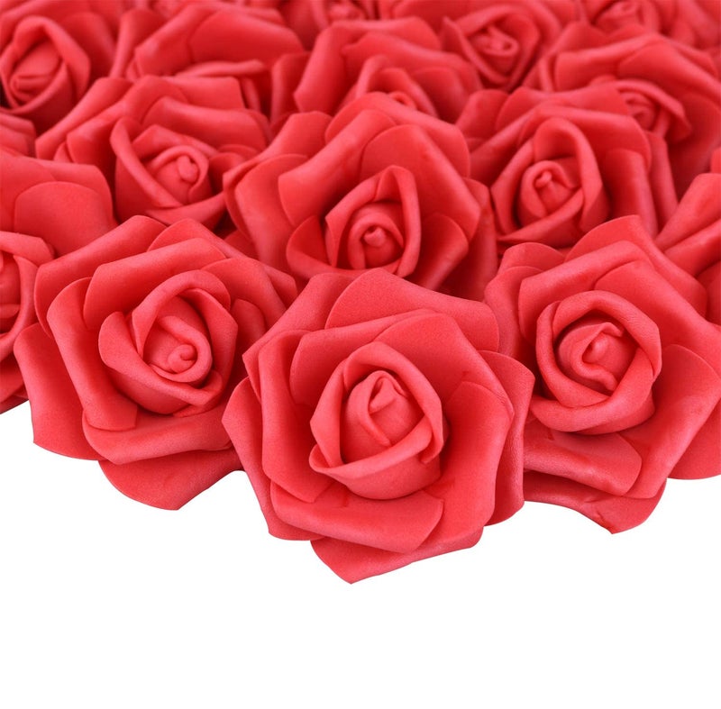 Lightingsky 3 x 1.6 x 3 inches 100pcs DIY Real Touch 3D Artificial Foam Rose Head Without Stem for Wedding Party Home Decoration (Red) - Image 1